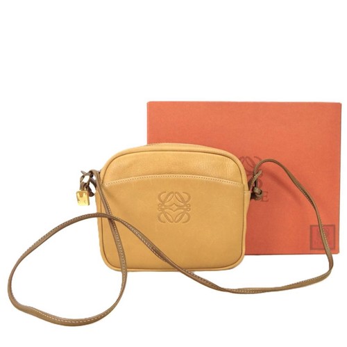 Loewe Anagram Leather Mini Crossbody Bag Camel Brown Gold