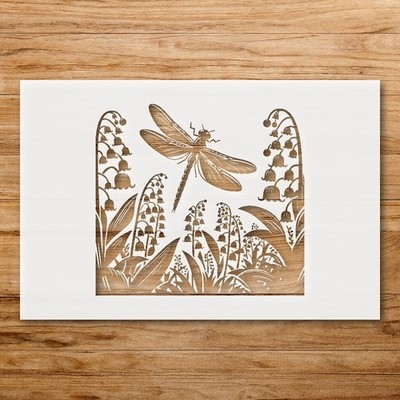 Elegant Dragonfly and Flowers Silhouette for Nature Craft Stencils - StencilAir
