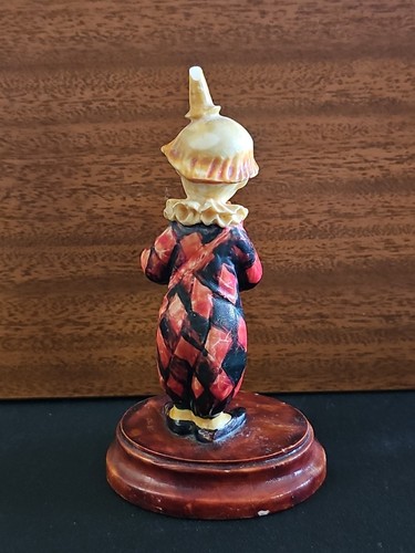Vintage Musician Drummer Circus Clown 6" with Brown wood base porcelain Figurine - Picture 3 of 8