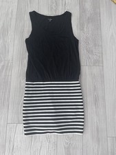 Y2K GUESS Bodycon Mini Dress Black & White Striped Scoop Neck Stretch Size M