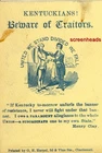 ORIGINAL1860s CIVIL WAR COVER ENVELOPE "Kentuckians Beware Of Traitors" KENTUCKY