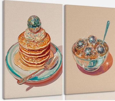 Canvas Wall Art  SET/2 DISCO KITCHEN Disco Ball  Retro  Eclectic 12 x 16   771