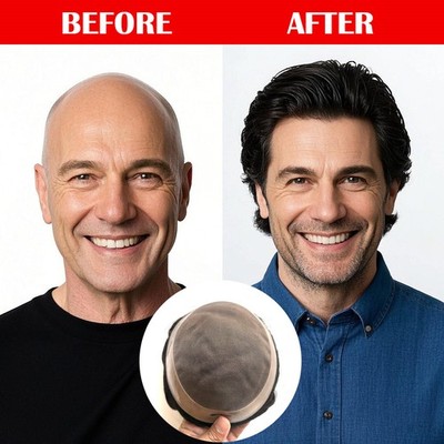 Dorable Toupee Mens Human Hair Replecement System Skin Mono Hairpiece Bond Wigs