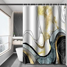 Abstract Marble Shower Curtain Gold Black Luxury Ombre 72"W x 96"L (Pack of 1)