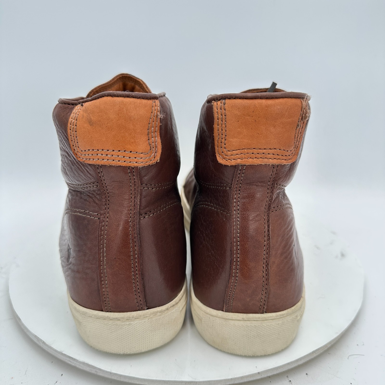 SAOLA Scarpe alla caviglia stringate Frye Walker Midlace uomo taglia 13M pelle marrone suola bianca