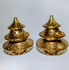 VintageBrass Candle Holder Christmas Tree Incense Pagoda Votive Tealight 2pieces