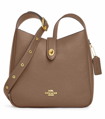 Coach Brown Shoulder Bag Turn Lock, Adjustable Strap, Gold Hardware, Charm