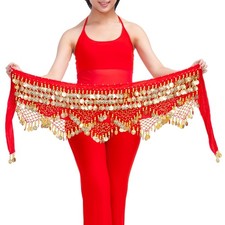 1 PCS Belly Dance Hip Scarf Gold Coins Chiffon Waist Belt Performance Costume