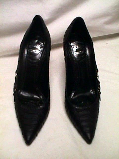 BURBERRY python side belt/buckle ring 4" high hee… - image 2