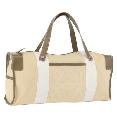 LOEWE Anagram Hand Bag Canvas Leather Beige Silver Auth bs34373