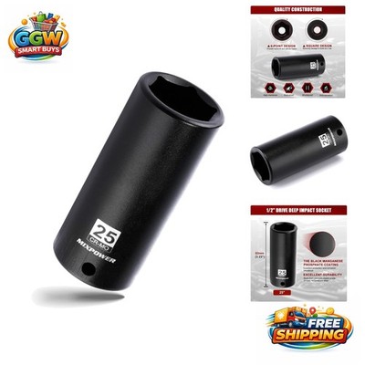 High-Torque 1/2'' Drive Deep Impact Socket 25mm - Polished CR-MO, Laser Marked