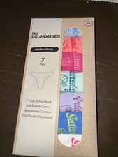 No Boundaries XS 0-2 34-35.5  Mid Rise Thong Panties 7 Days of theWeek 7 pair