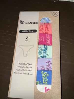 No Boundaries XS (0-2) 34-35.5 Mid Rise Thong Panties 7 Days of theWeek 7 pair