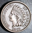 1862 INDIAN HEAD CENT - With LIBERTY & DIAMONDS - XF EF