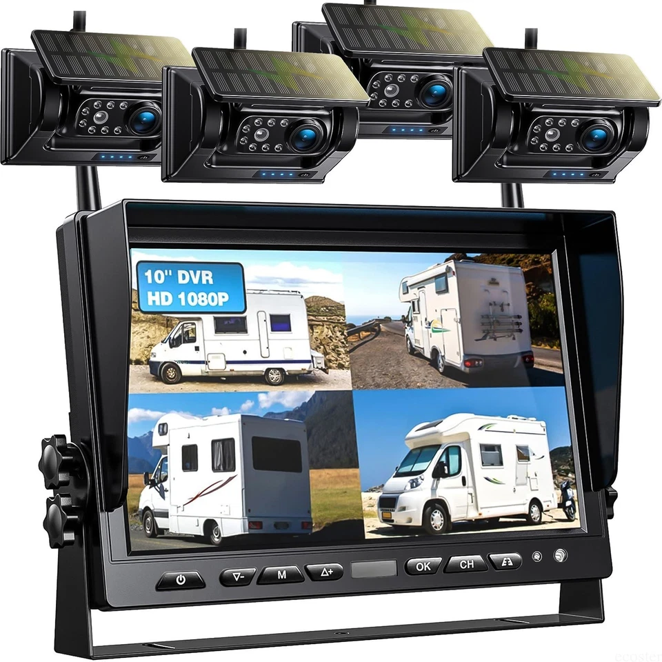 Wireless Solar Magnet Backup Camera 10.1" Monitor DVR Standby for Truck Caravan - Image 2 of 4