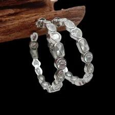 Gold plated Geometric cubic zirconia micro pave hoop earrings for Women 32mm