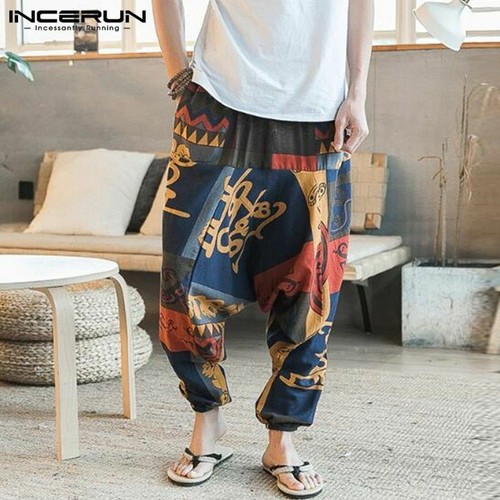 Harem Pants Baggy Cotton Linen Pants For Men Women Loose Size Wide Leg Trousers - Afbeelding 1 van 14