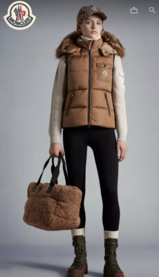 NEW 2023 MONCLER Bairon Down Gilet Vest Brown Slin fit Size 4 , US