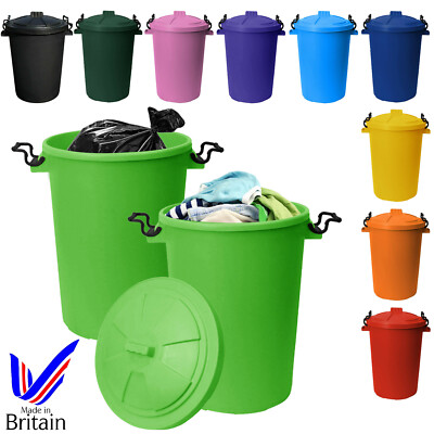 [3er Set] 50L Mülleimer Clipverschluss Deckel farbig Kunststoff Garten Müll Abfalleimer