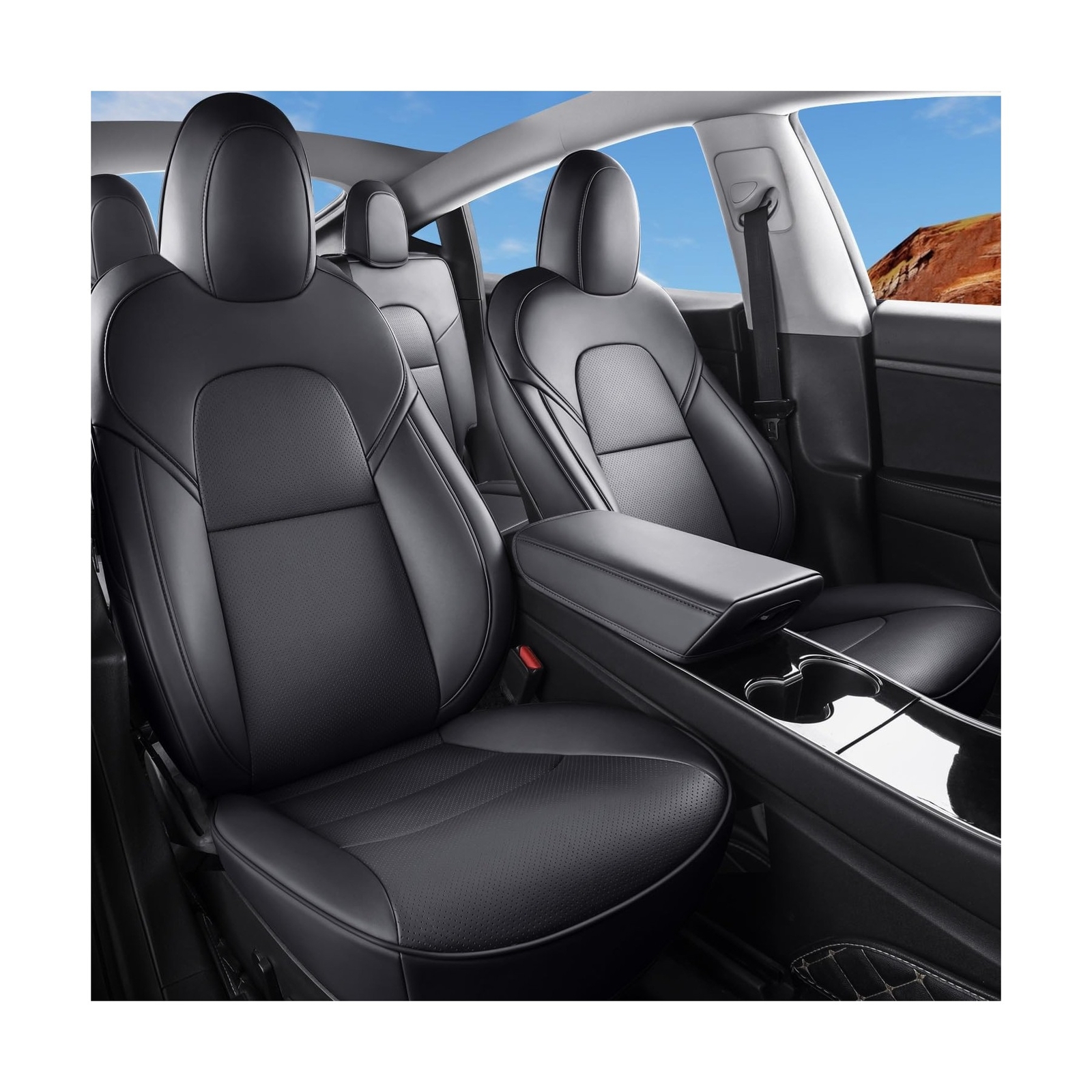 Tesla Model Y Car Seat Covers Nappa Leather Car Interior Seat Airbag Compatib...-image