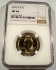 1990-P NGC MS66 WASHINGTON QUARTER BRIGHT GOLD TONE 25c MS 66