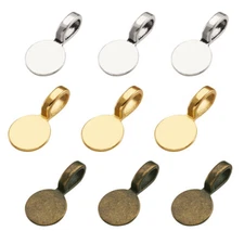 60pcs Tibetan Alloy Glue On Flat Pad Pendant Bails Connector Flat Round 18x10mm