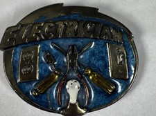 Electrician Belt Buckle the Great American Buckle Company H855 blue enamel