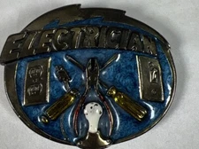 Electrician Belt Buckle the Great American Buckle Company H855 blue enamel