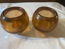Fire and Light Glass - Pair of Candle Holders in Copper -Excellent Condition