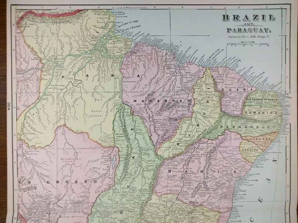 Vintage 1900 BRAZIL PARAGUAY Map 14"x22" Old Antique Original BRASILIA ASUNCION - Image 3 of 4