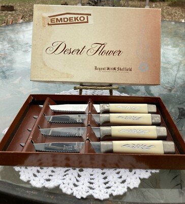 Vintage Emdeko Regent Sheffield Steak knives Set of 4 Desert Flower