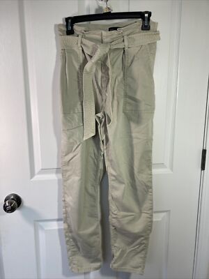 Topshop Paperbag Trousers Pockets Belt High Waist Beige SZ: S