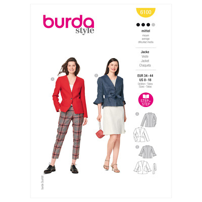 BURDA 6100 MISSES JACKE Schnittmuster Größen 8 - 18 Fähigkeit: DURCHSCHNITTLICH