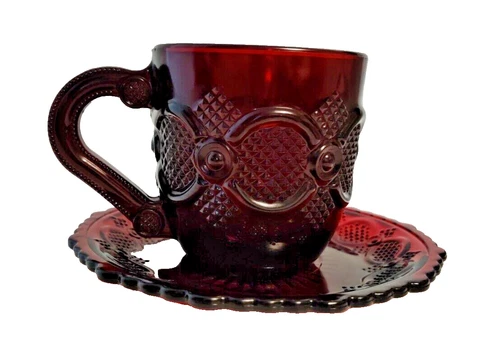 Avon Ruby Red Cape Cod Glassware 1876 Cup & Saucer