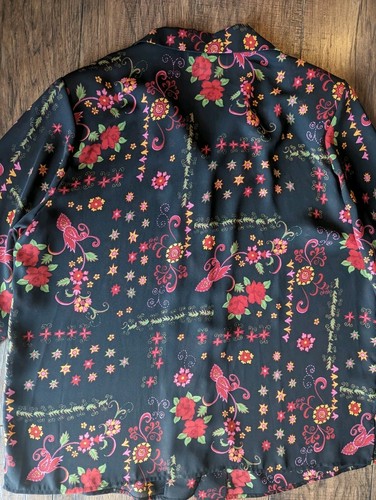 Options By Delta Burke Black Sheer Floral Button Down Blouse Size 1X USA - Picture 12 of 15