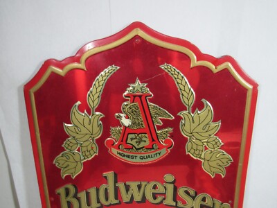 Vintage 1970s Budweiser Beer On Draught Embossed Metal Sign 25