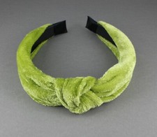 Green velvet turban knot headband velour fabric covered band grip teeth