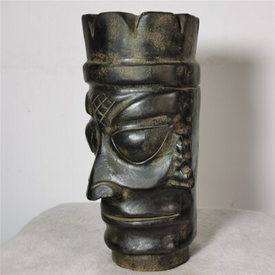 10.4'' Chinese Antique ''Three Star piles''-carved meteorite Human head portrait