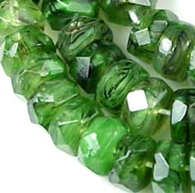 50 Czech Rodelle Hurriane Glass - Milky Green/Jet 6x3mm