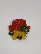 Red Rose Flower Yellow Bow Ribbon Lapel Tacl Pin
