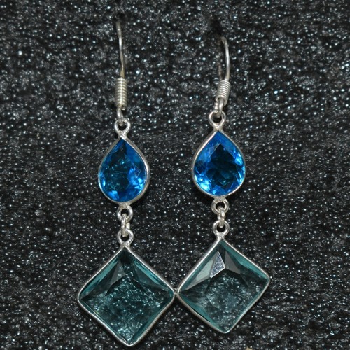 Ensemble Bijoux Argent 925 Topaze Bleu Ciel - Collier Et Boucles D'oreilles - Cadeau élégant Pour Femme - 6