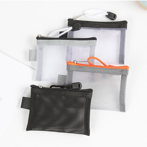 1X Nylon Mesh Card Storage Bags Mini Grid Bus ID Credit Card Holder Zipper Pou ^ - Foto 8 di 21