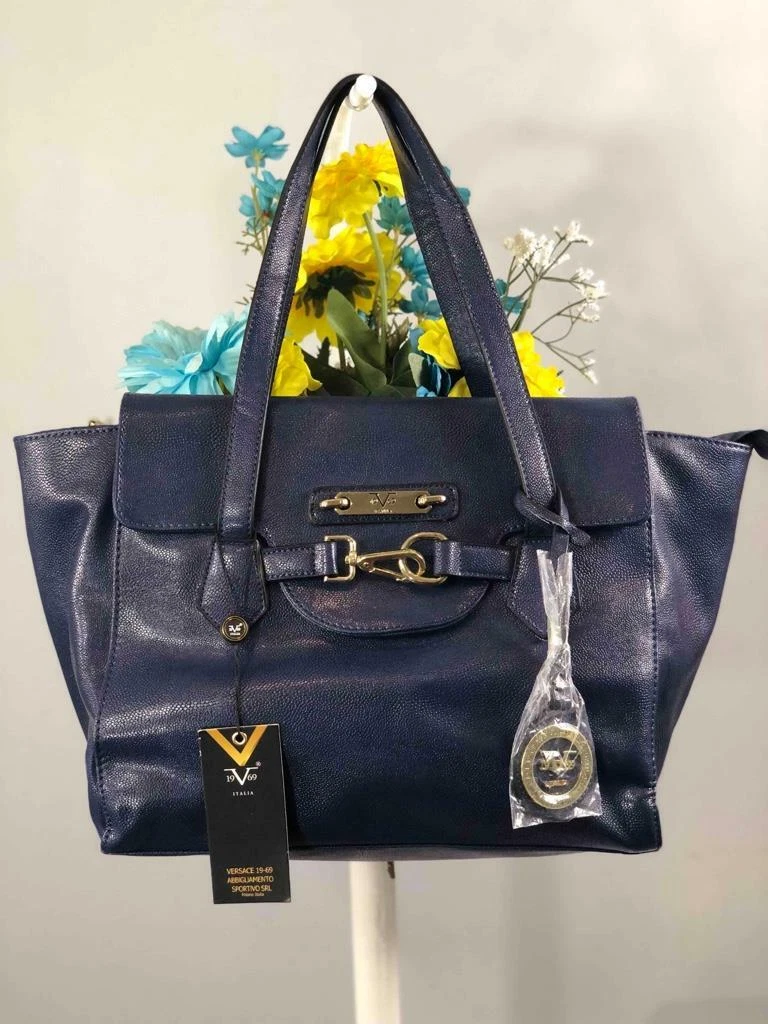 NWT Versace 19v69 Nicoletta Stingray Navy Blue Faux Leather Shoulder Bag