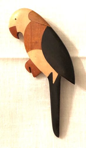 Parrot Bird Brooch Exotic Wood Marquetry Inlaid Pi