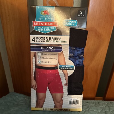 Fruit Of The Loom Tri-Cool Briefs Mesh Support Pouch Boxer Briefs 4Pk Mens Small