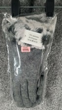 Women Sz OS Soft Warm Fur Trim Cashmere Polyester Gloves Gray NWT Solid Pair