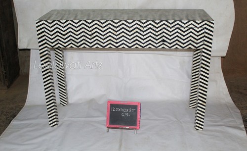 Bone Inlay Zig Zag Design 3 Drawers Console Table Black & White - Picture 5 of 5