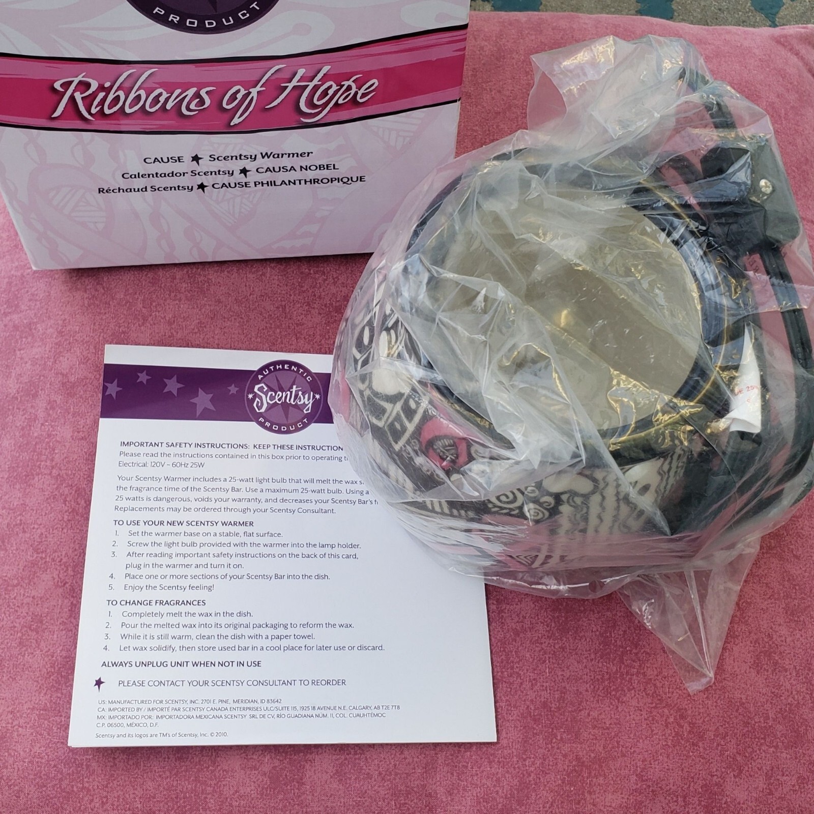 Scentsy Wax Warmer Retired Ribbons of Hope Breast Cancer Awareness Zen