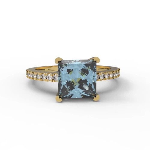 1.62Ct Princess Cut Natural Aquamarine Women's Engagement Ring, 14K Yellow Gold - Video 1 of 1