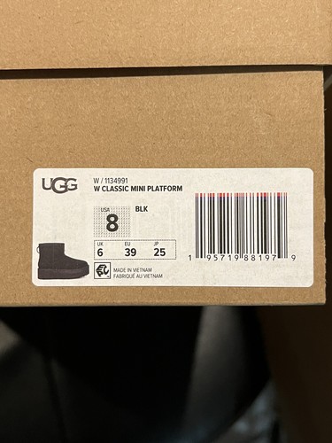 Women's UGG CLASSIC MINI PLATFORM Sheepskin Ankle Boots 1134991 BLACK Size 8 New - Picture 5 of 17